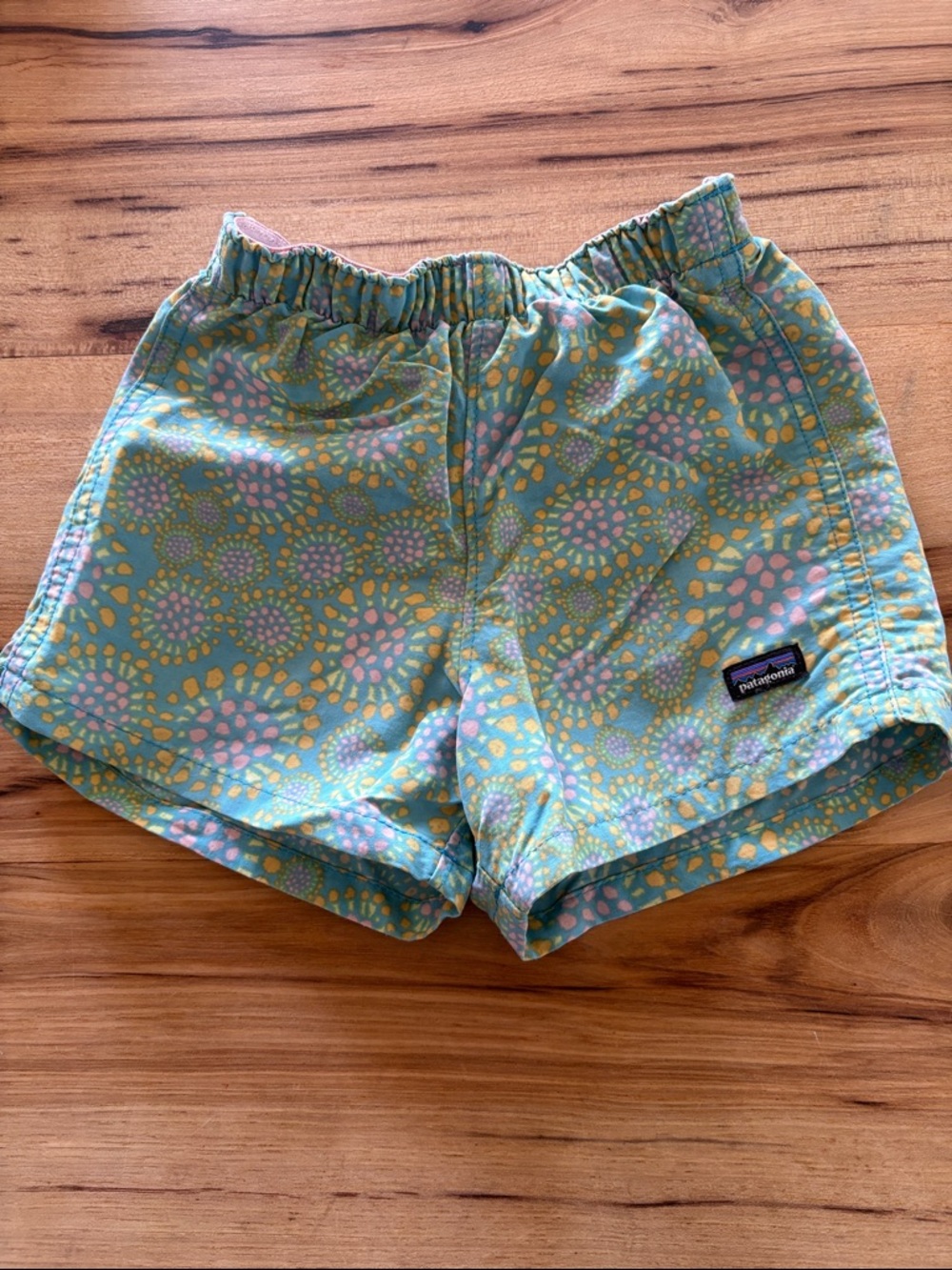 Patagonia Teal Floral Dot Elastic-Waist Baby Baggies Swim Shorts